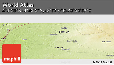 Physical Panoramic Map of the Area around 4° 22' 30" N, 43° 25' 29" E