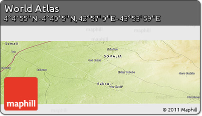 Physical Panoramic Map of the Area around 4° 22' 30" N, 43° 25' 29" E