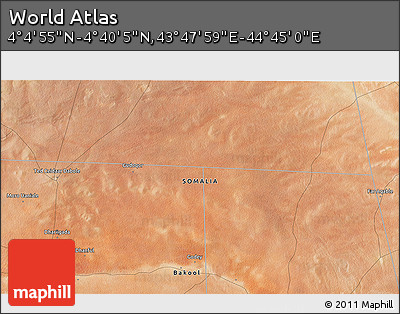 Satellite 3D Map of the Area around 4° 22' 30" N, 44° 16' 29" E