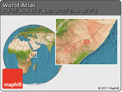 Satellite Location Map of the Area around 4° 22' 30" N, 44° 16' 29" E