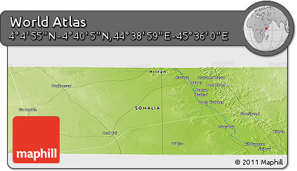 Physical Panoramic Map of the Area around 4° 22' 30" N, 45° 7' 30" E