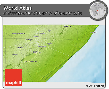 Physical 3D Map of the Area around 4° 22' 30" N, 47° 40' 29" E