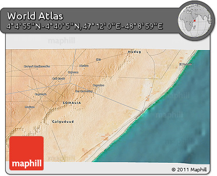 Satellite 3D Map of the Area around 4° 22' 30" N, 47° 40' 29" E