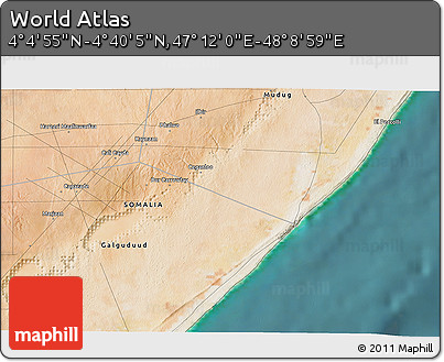 Satellite 3D Map of the Area around 4° 22' 30" N, 47° 40' 29" E