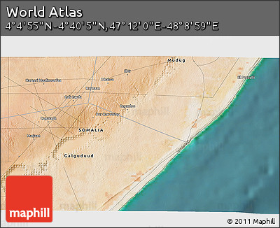 Satellite 3D Map of the Area around 4° 22' 30" N, 47° 40' 29" E