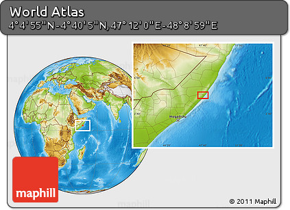 Physical Location Map of the Area around 4° 22' 30" N, 47° 40' 29" E