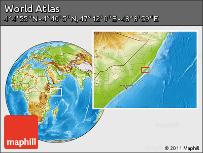 Physical Location Map of the Area around 4° 22' 30" N, 47° 40' 29" E