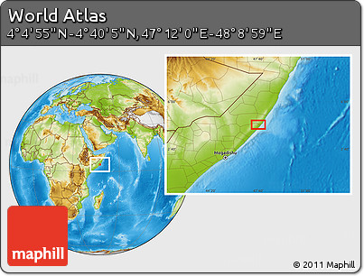 Physical Location Map of the Area around 4° 22' 30" N, 47° 40' 29" E