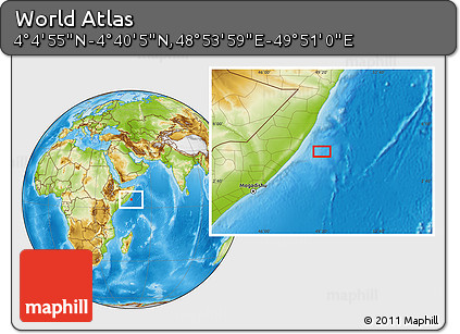 Physical Location Map of the Area around 4° 22' 30" N, 49° 22' 30" E