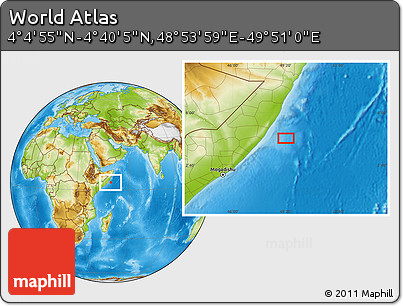 Physical Location Map of the Area around 4° 22' 30" N, 49° 22' 30" E
