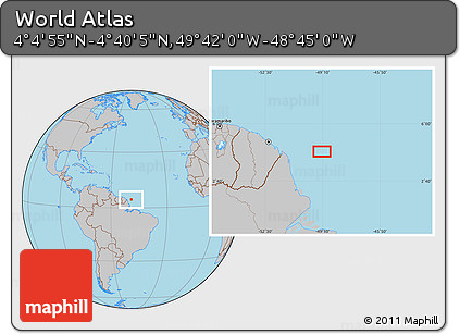 Gray Location Map of the Area around 4° 22' 30" N, 49° 13' 30" W