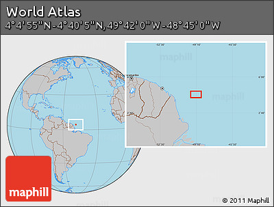 Gray Location Map of the Area around 4° 22' 30" N, 49° 13' 30" W