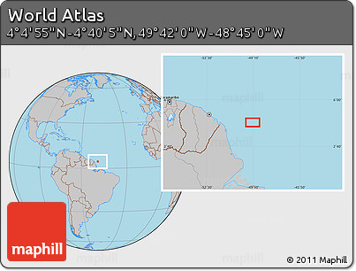 Gray Location Map of the Area around 4° 22' 30" N, 49° 13' 30" W