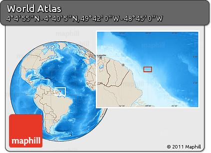 Shaded Relief Location Map of the Area around 4° 22' 30" N, 49° 13' 30" W