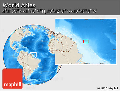 Shaded Relief Location Map of the Area around 4° 22' 30" N, 49° 13' 30" W