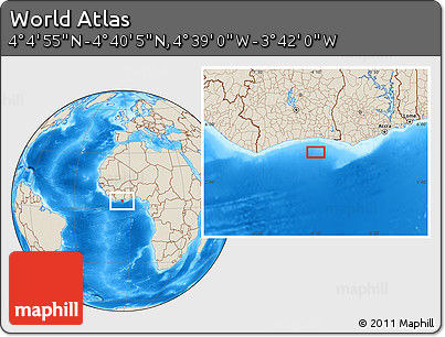 Shaded Relief Location Map of the Area around 4° 22' 30" N, 4° 10' 30" W