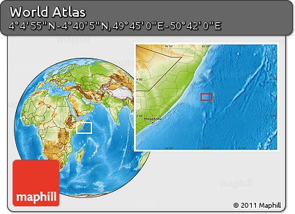 Physical Location Map of the Area around 4° 22' 30" N, 50° 13' 30" E