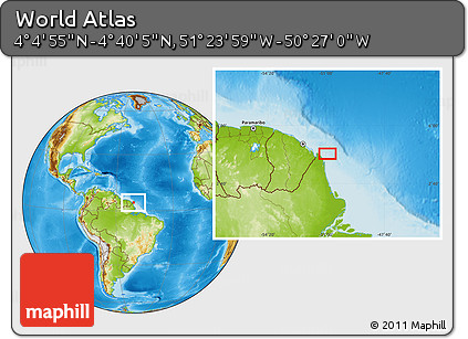 Physical Location Map of the Area around 4° 22' 30" N, 50° 55' 29" W