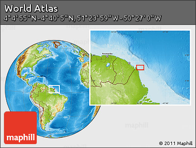 Physical Location Map of the Area around 4° 22' 30" N, 50° 55' 29" W
