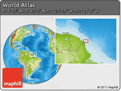 Physical Location Map of the Area around 4° 22' 30" N, 50° 55' 29" W