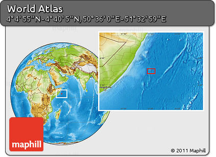 Physical Location Map of the Area around 4° 22' 30" N, 51° 4' 30" E