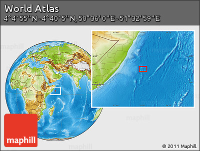 Physical Location Map of the Area around 4° 22' 30" N, 51° 4' 30" E
