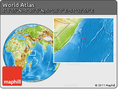 Physical Location Map of the Area around 4° 22' 30" N, 51° 4' 30" E