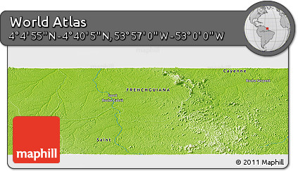 Physical Panoramic Map of the Area around 4° 22' 30" N, 53° 28' 30" W