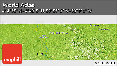 Physical Panoramic Map of the Area around 4° 22' 30" N, 53° 28' 30" W