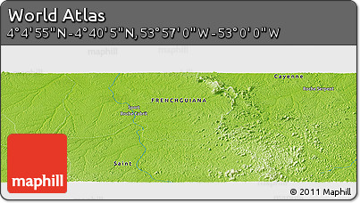 Physical Panoramic Map of the Area around 4° 22' 30" N, 53° 28' 30" W