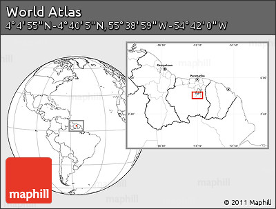 Blank Location Map of the Area around 4° 22' 30" N, 55° 10' 29" W