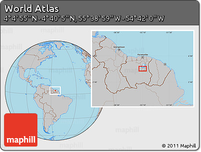Gray Location Map of the Area around 4° 22' 30" N, 55° 10' 29" W