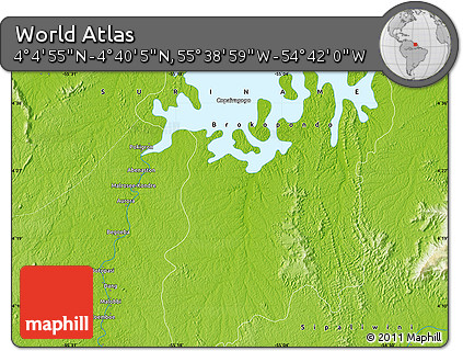 Physical Map of the Area around 4° 22' 30" N, 55° 10' 29" W