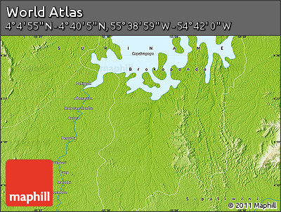 Physical Map of the Area around 4° 22' 30" N, 55° 10' 29" W
