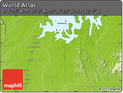 Physical Map of the Area around 4° 22' 30" N, 55° 10' 29" W