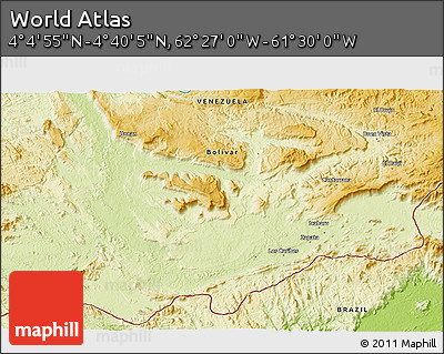 Physical 3D Map of the Area around 4° 22' 30" N, 61° 58' 30" W