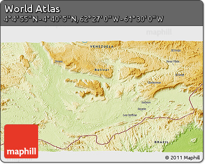 Physical 3D Map of the Area around 4° 22' 30" N, 61° 58' 30" W
