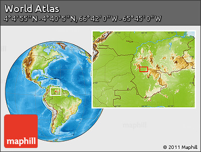 Physical Location Map of the Area around 4° 22' 30" N, 66° 13' 29" W