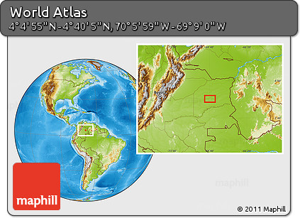 Physical Location Map of the Area around 4° 22' 30" N, 69° 37' 30" W