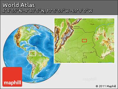 Physical Location Map of the Area around 4° 22' 30" N, 69° 37' 30" W