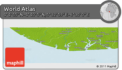 Physical Panoramic Map of the Area around 4° 22' 30" N, 6° 1' 30" E