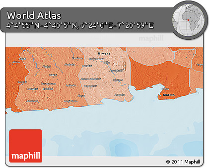 Political 3D Map of the Area around 4° 22' 30" N, 6° 52' 30" E