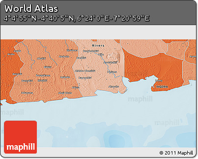 Political 3D Map of the Area around 4° 22' 30" N, 6° 52' 30" E
