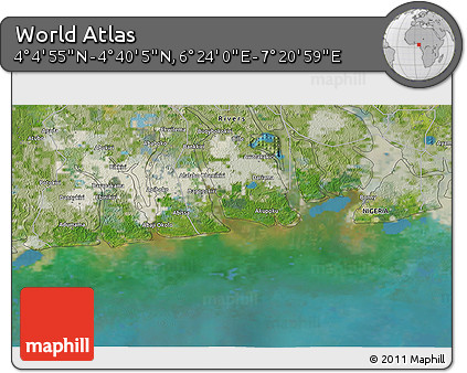 Satellite 3D Map of the Area around 4° 22' 30" N, 6° 52' 30" E