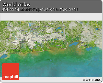 Satellite 3D Map of the Area around 4° 22' 30" N, 6° 52' 30" E