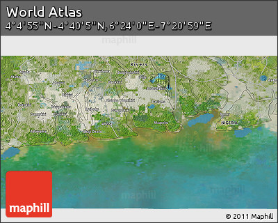 Satellite 3D Map of the Area around 4° 22' 30" N, 6° 52' 30" E