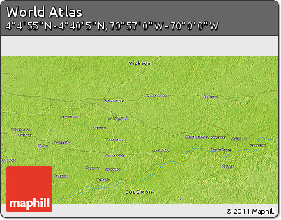 Physical 3D Map of the Area around 4° 22' 30" N, 70° 28' 29" W