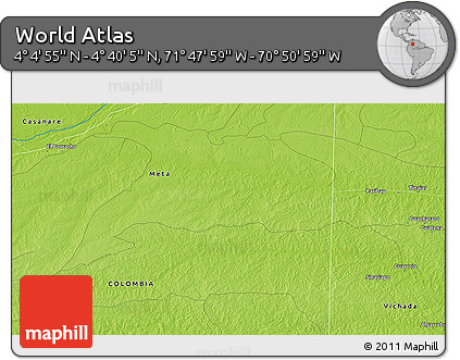 Physical 3D Map of the Area around 4° 22' 30" N, 71° 19' 29" W