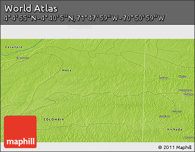 Physical 3D Map of the Area around 4° 22' 30" N, 71° 19' 29" W