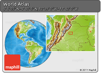 Physical Location Map of the Area around 4° 22' 30" N, 72° 10' 30" W